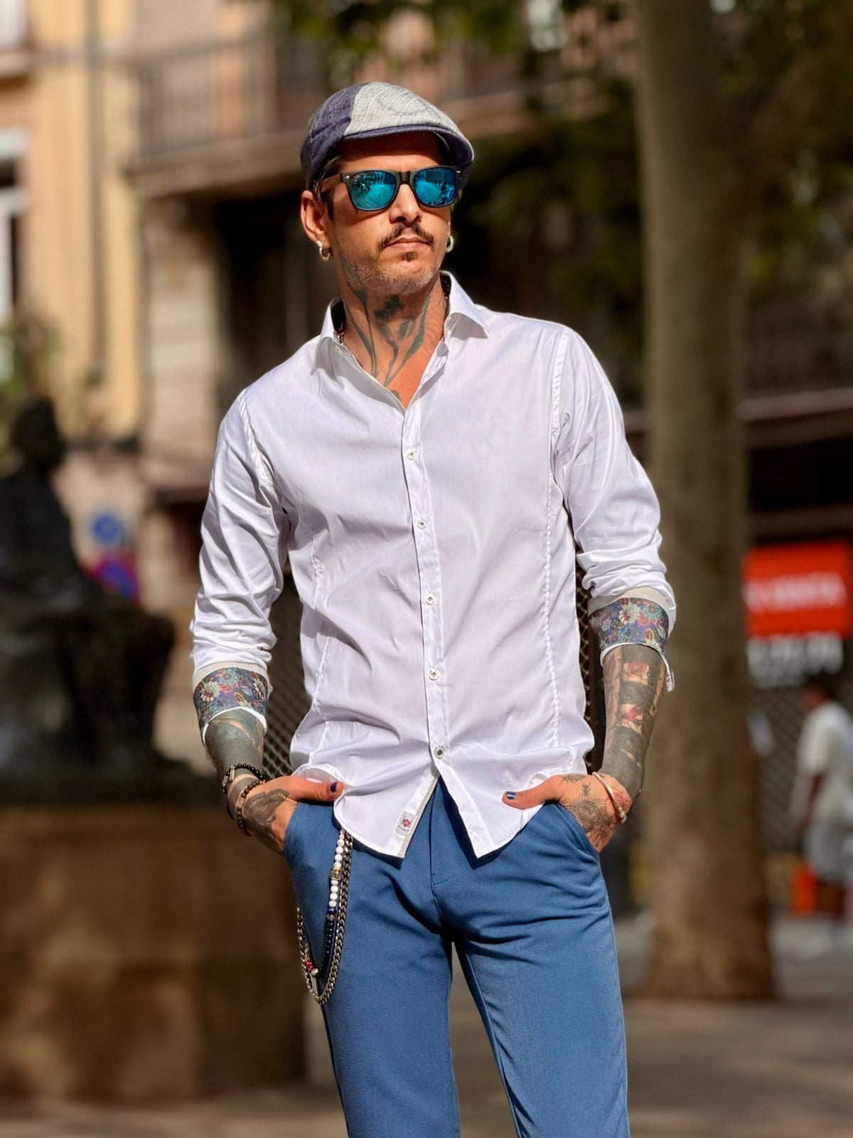 Camisa Blanca Eterna puño detalles en verde