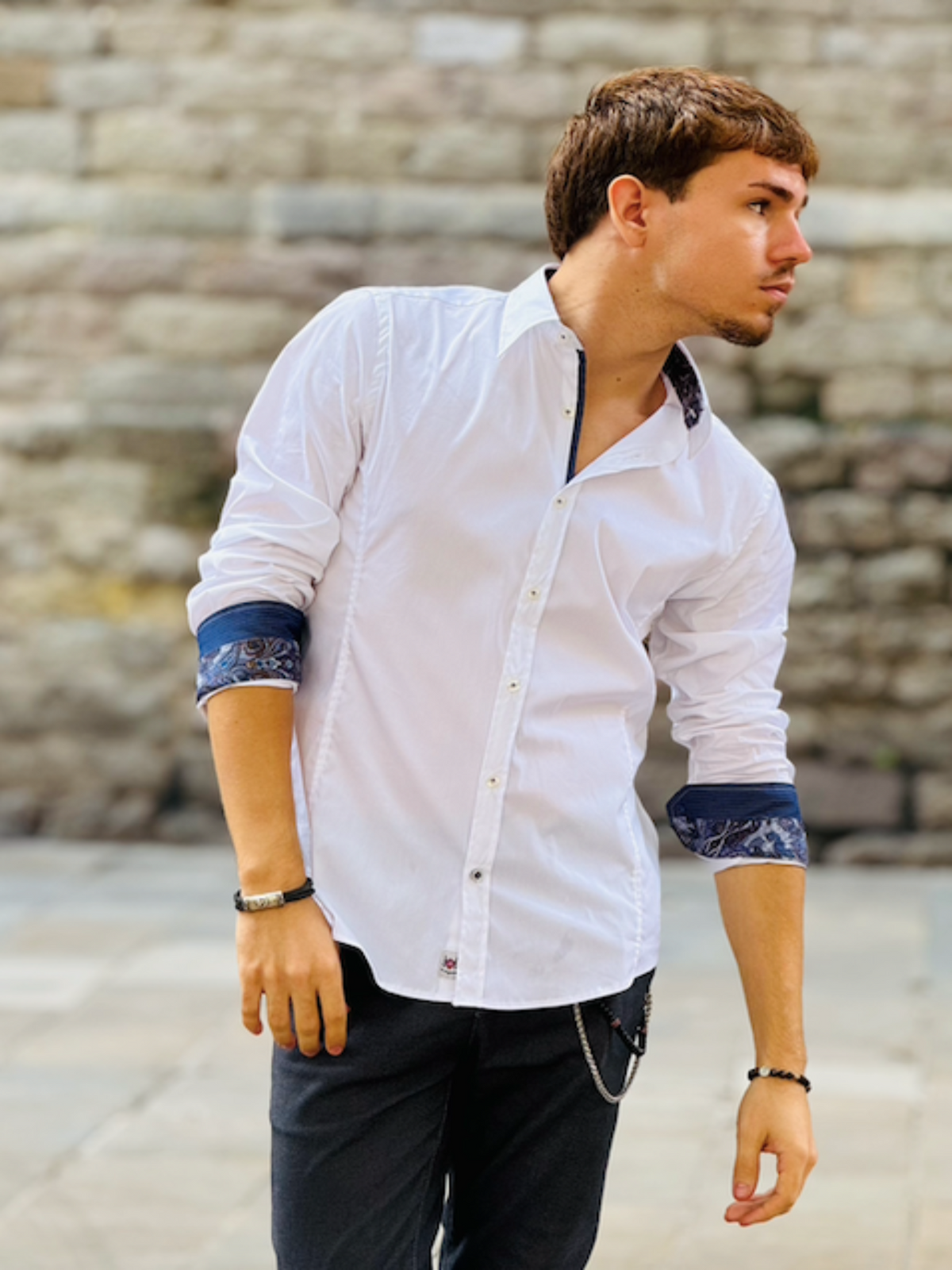 Camisa Blanca Marsicana con detalles puño en azul
