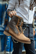Bota piel 7581H Visón en tonos marrones, vista lateral con cordones y suela dentada